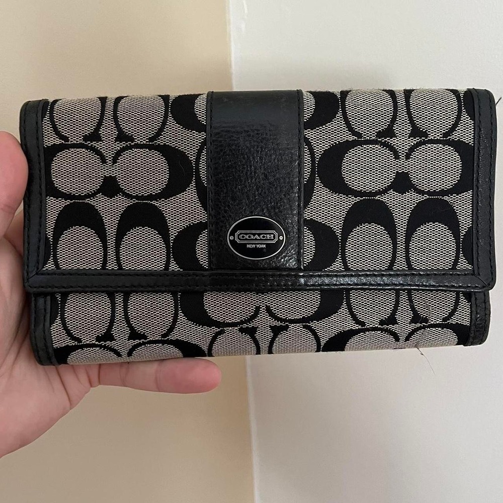 Y2K 2000s Coach Stripe Signature Cs Monogram Tri-Fold Wallet / Clutch
